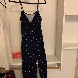 blue and white jumpsuit